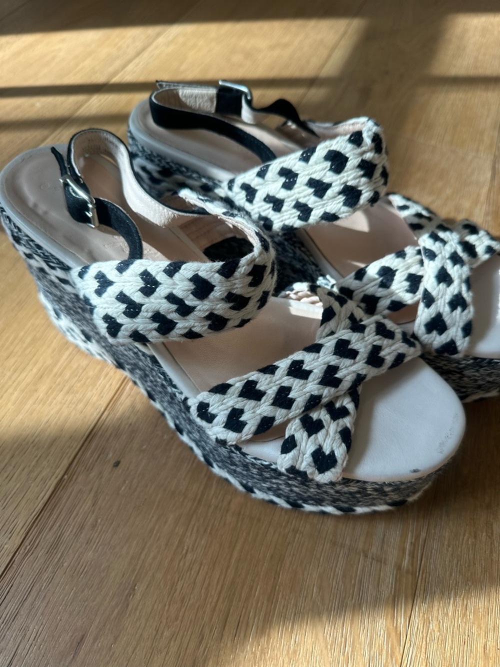 Free People Dolce Woven Platform Wedge Sandal Black White | Size 8.5 - Picture 4 of 7